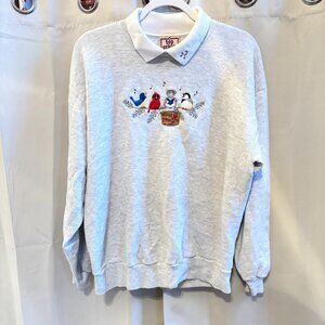 Vtg Top Stitch Womens Sweatshirt Large Mouse Birds Embroidered Y2K‎ Retro 19074